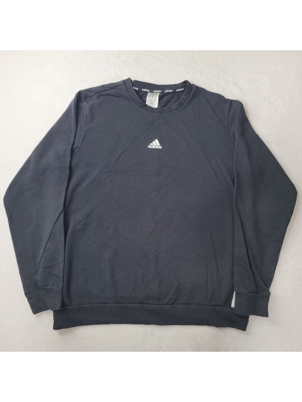 Adidas Center Logo Men's Black 3 Stripes Crew Neck Sweatshirt Size XL
